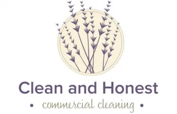 Clean and Honest commercial cleaning logo with lavender sprigs in a circle and purple text